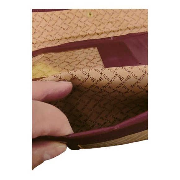 Vintage Buxton Wallet Clutch Red Burgundy Leather Top Grain Cowhide Kiss Lock - Picture 9 of 10